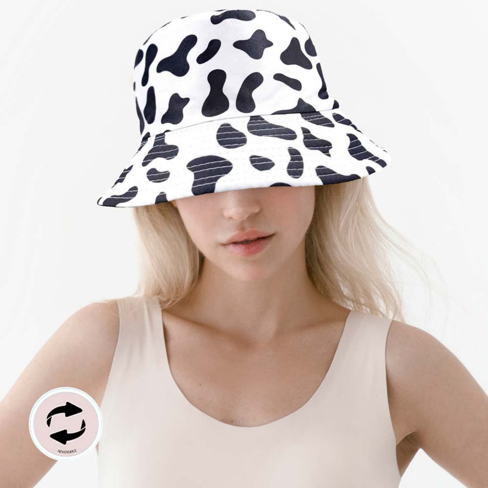 Cow patterned reversible bucket hat